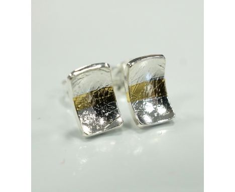 SMALL RECTANGLE FLASH STUD EARRINGS BY MARION KANEin Sterling silver and 23 1/2 carat gold foil Note: Marion Kane is an award