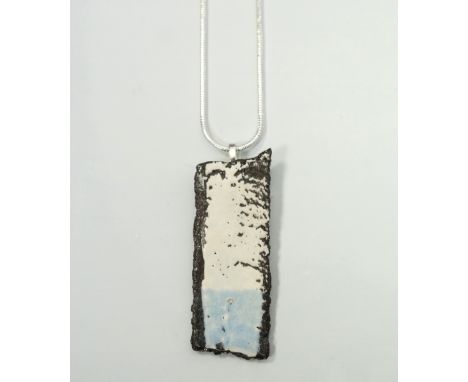 CERAMIC SEASCAPE PENDANT BY EC CERAMIC DESIGNof pale blue and white design, on silver marked chain, with boxNote: Eleanor Cai