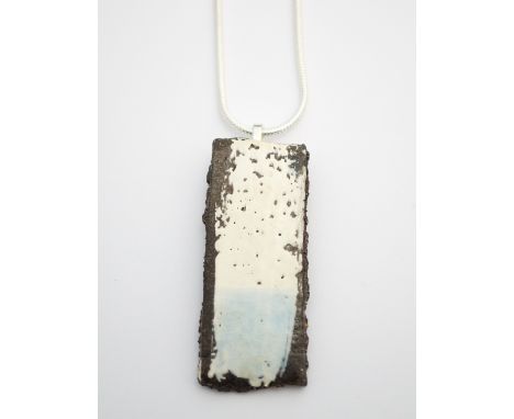 CERAMIC SEASCAPE PENDANT BY EC CERAMIC DESIGNof pale blue and white design, on silver marked chain, with boxNote: Eleanor Cai