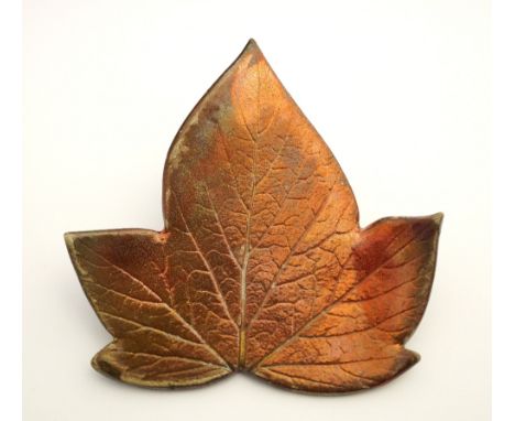 RAKU FIRED COPPER CERAMIC LEAF BROOCH BY EC CERAMIC DESIGNin the form of a blackcurrant leaf, with boxNote: Eleanor Caie prod