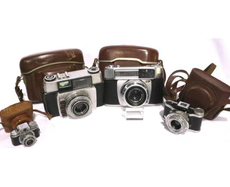 Four cameras Ilford, Adox, Eljy and a Japanese hit miniature example. P&amp;P Group 2 (£18+VAT for the first lot and £3+VAT f