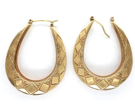 9ct gold large hoop earrings, drop 45 mm, combined 2.9g. P&amp;P Group 1 (£14+VAT for the first lot and £1+VAT for subsequent