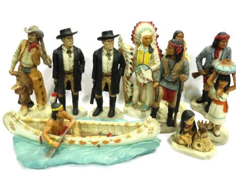 Ten Castagno Indians and cowboys, largest H: 23 cm, no chips or cracks , good condition. P&amp;P Group 3 (£25+VAT for the fir