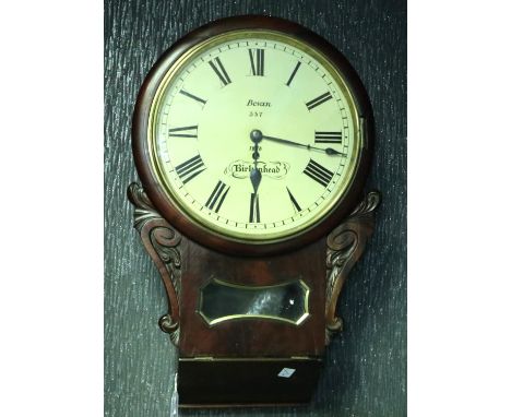 Mahogany wall clock by Edward Bevan, Birkenhead 1856, clock hung at Northwich Railway Station for many years , complete with 