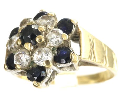 9ct gold sapphire and CZ set ring, size R, 3.6g. P&amp;P Group 1 (£14+VAT for the first lot and £1+VAT for subsequent lots) 