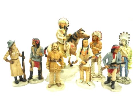 Eight Castagno Indians and cowboys, largest H: 20 cm, no chips or cracks. P&amp;P Group 3 (£25+VAT for the first lot and £5+V