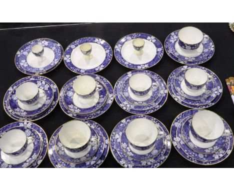 Forty two pieces of Spode Prunus and cracked ice tea/ dinnerware, no chips or cracks. Not available for in-house P&amp;P 