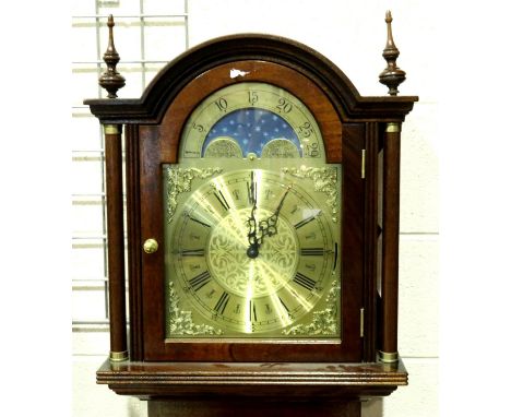 Hermie 20th century mahogany cased long case clock with rolling moon phase dial, lacking weights, H: 197 cm. Not available fo