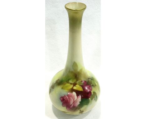 Royal Worcester Roses bud vase, unsigned, H: 14 cm, no chips or cracks, some wear to gilt. P&amp;P Group 1 (£14+VAT for the f