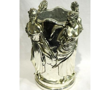 Chromed, embossed ice bucket, H: 30 cm, signature indistinct. P&amp;P Group 3 (£25+VAT for the first lot and £5+VAT for subse