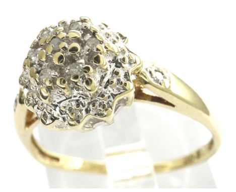 9ct gold and diamond cluster ring, size R, 2.2g. P&amp;P Group 1 (£14+VAT for the first lot and £1+VAT for subsequent lots) 