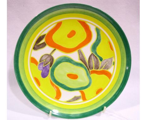Wedgwood Clarice Cliff green chintz pattern plate, D: 20 cm, no chips or cracks. P&amp;P Group 2 (£18+VAT for the first lot a