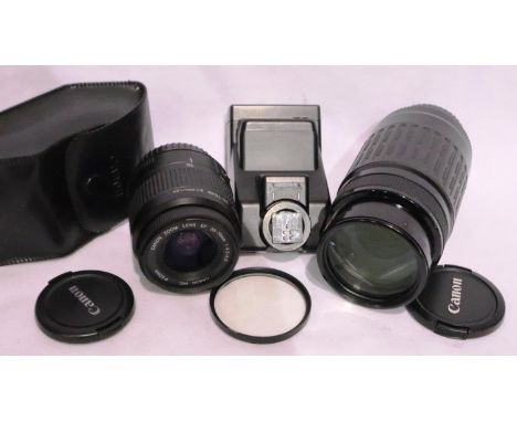 Canon EF 75- 300 Lens camera, Canon EF38 - 76 lens and a Speedlite 300EZ flash. P&amp;P Group 2 (£18+VAT for the first lot an