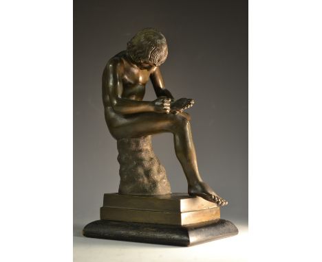 Grand Tour School (19th century), a dark patinated bronze, Spinario, rectangular base, 22.5cm high