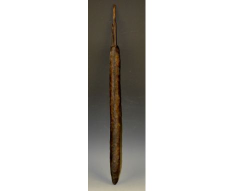 Tribal Art - a 19th century African hide quiver of arrows, 60cm long overall