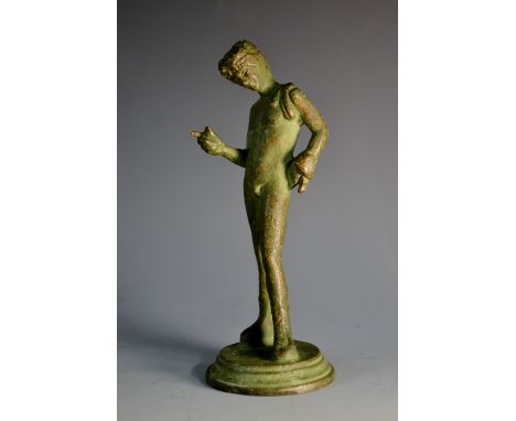 Grand Tour School (19th century), a verdigris patinated bronze, Narcissus, after the Antique, 14cm high