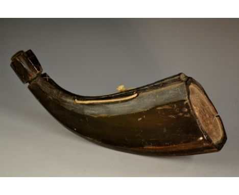 A 19th century horn powder flask, fluted sides, 25cm long, c.1840