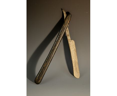 Folk Art - a 19th century softwood barber shop's display 'sign', as a cutthroat razor, folding blade, 54.5cm open, 