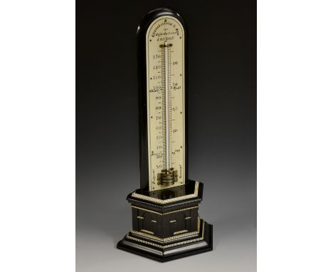 A substantial Victorian ivory and ebonised thermometer, in the 17th century Flemish taste, 37.5cm arched register inscribed C