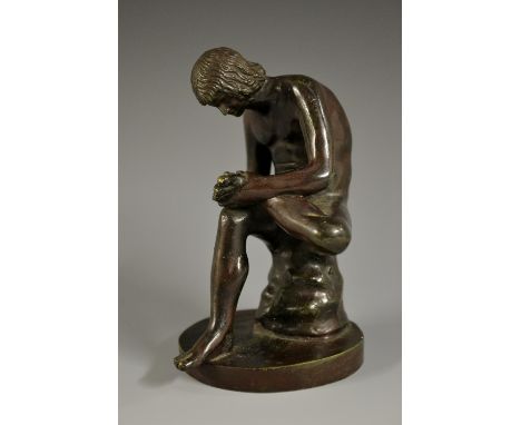 Grand Tour School (19th century), a dark patinated cabinet bronze, Spinario or Boy With Thorn, after the Antique, 11.5cm high