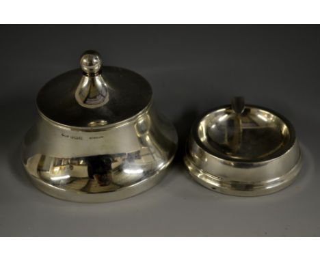 A George VI silver spreading cylindrical tobacco jar, domed cover with sphere finial, Bakelite-type liner, 12cm diam, 8.5cm h