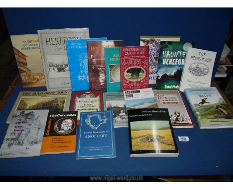 A box of books to include; The Hidden Places of Hereford and Worcester, Herefordshire Curiosities, The Drover's Roads of Wale