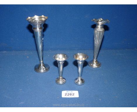 A Silver candlestick, Birmingham by S&amp;M, another silver candlestick (markings well rubbed) and small pair of Birmingham s