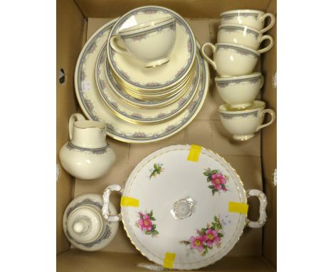 A Royal Doulton Albany pattern tea and dinner service for six, sucrier and cover, milk jug; a Royal Albert Prairie Rose patte