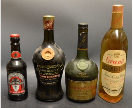 A bottle of Grant's finest scotch whisky; a bottle of Courvoisier Le cognace de Napoleon, Cognac ( contents removed ); Worthi