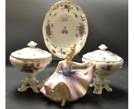 Royal Doulton figure - Dancing years, HN2235 A garniture or three, spode Victorian violet vases and bowl 