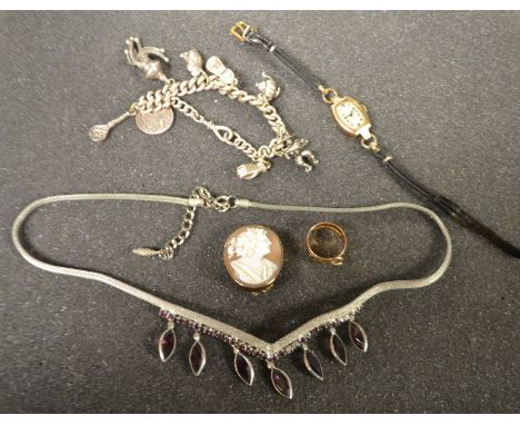 Jewellery - a 19th century yellow gold framed shell cameo brooch, portrait of Fauna;  a 9ct gold cased wrist watch;  a 9ct go
