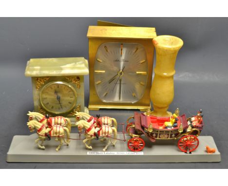 A Seth Thomas mantle clock; onyx mantle clock; model State coach, etc