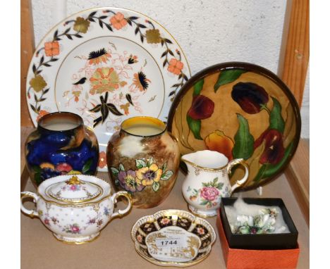 Ceramics - a Royal Crown Derby porcelain brooch and pair of clip on earrings orchid, boxed; Derby Days jug; a Royal Antoinett