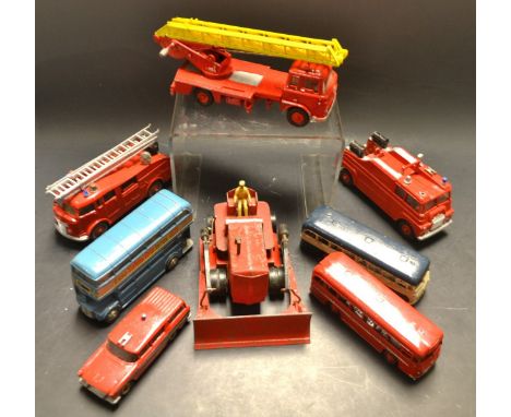 Dinky Toys - a Jones Fleetmaster Canter lever crane 970;  others Fire Engine 955;   Tv Extending Mast Vehicle 969;  Nash Ramb