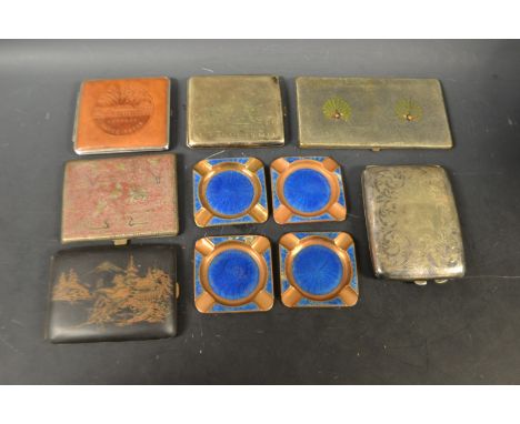 Smoking Interest - a Persian rectangular cigarette case, the panels damascened in silver coloured metal with stylized flowers