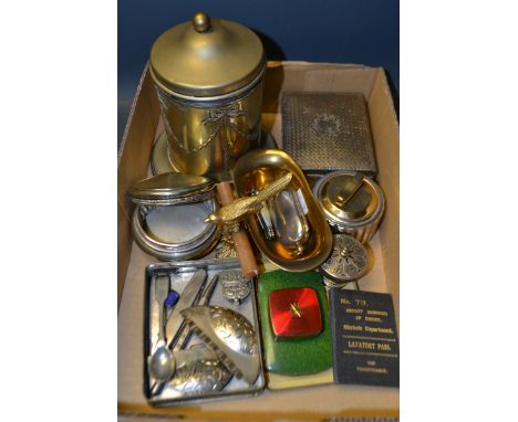 Boxes and Objects - an early 20th century Derby Markets Department Lavatory pass, c.1935 sovereign case; compact; A.R.P Badge