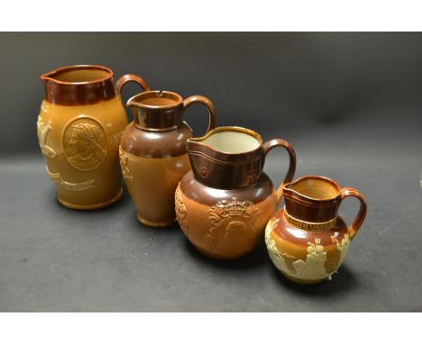 A Doulton Lambeth salt glazed stoneware ovoid jug, to commemorated The Diamond Jubilee of Queen Victoria 1897, applied in rel