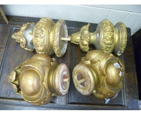 Four antique carved gilt wood finial tops 