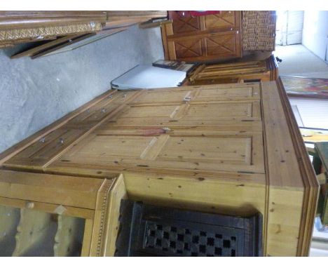 Modern Pine Triple Wardrobe with Three Panel Doors over Five Drawers
