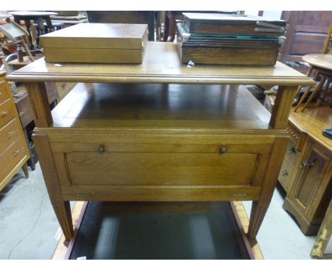 Oak Low Centre Table with Shelf Below and Drop Flap Fronted Cupboard