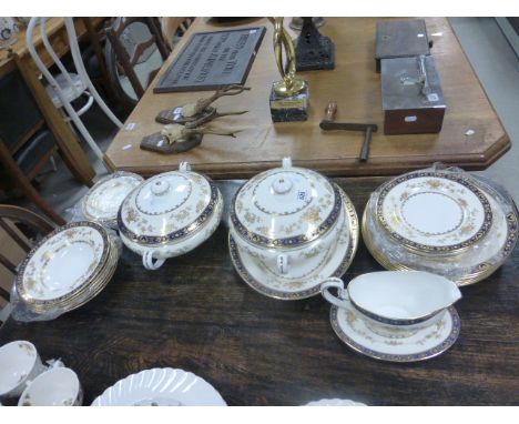 Minton's ' Dynasty ' H3775 Part Dinner Service comprising Three Lidded Tureens, Meat Plate, Gravy Boat and Stand, Six Dinner 