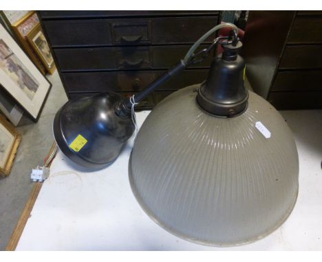 Opaque Ribbed Glass and Metal Light Fitting