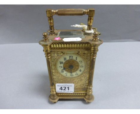 Gilt Brass Early 20th century Carriage Clock and Key