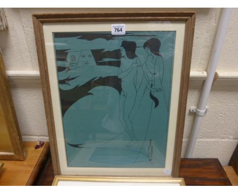 Aubrey Beardsley print of 2 figures entitled 'Salome' framed and glazed