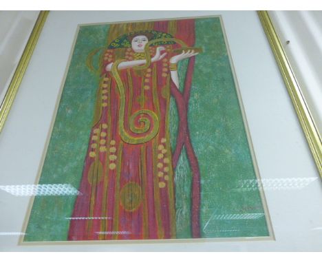 Gilt framed symbolist oil painting portrait of an Art Nouveau lady