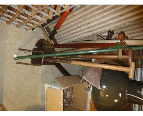 Group of Vintage Hand Tools and Three Wooden Handled Saws