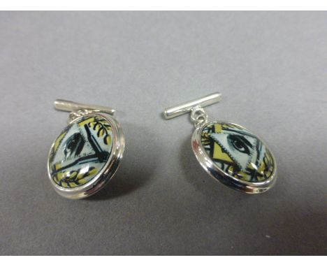 Pair of silver and enamel Masonic style cufflinks