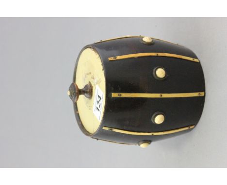 Antique wooden tea caddy in the form of a barrel