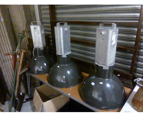 Three Mazda Industrial Enamelled Large Light Fittings