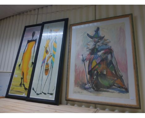 Pair of framed art portrait images of tribal women inscribed